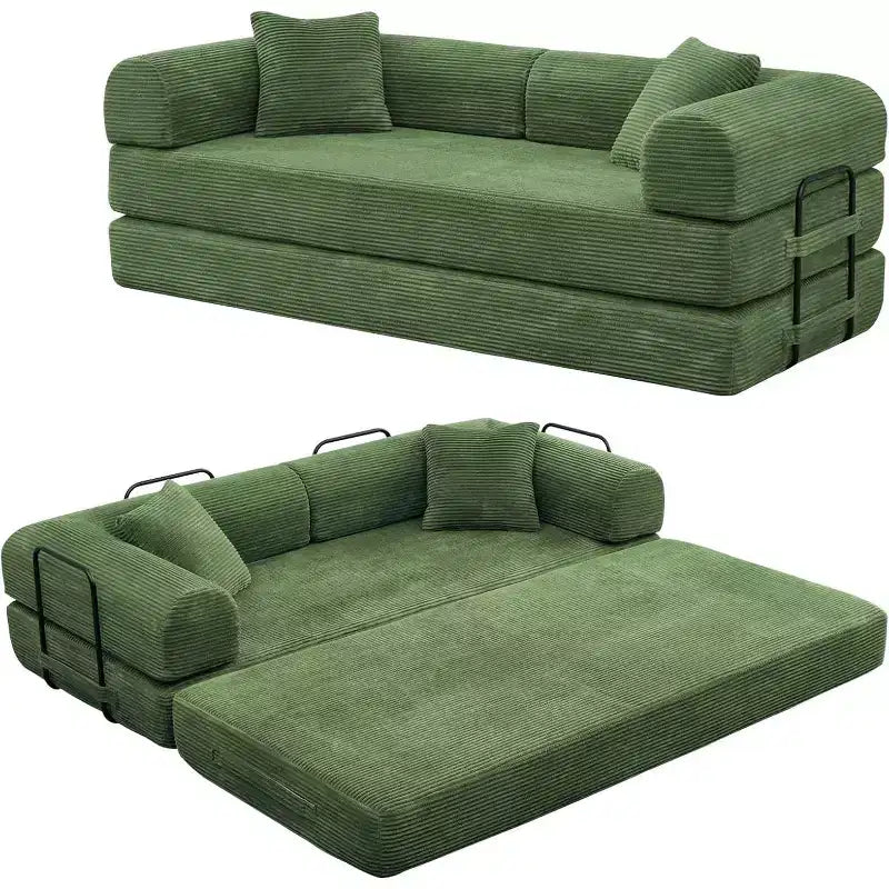 Canapé-lit convertible 4-en-1 MooxvMoo, futon pliable en velours côtelé avec cadre fixe et oreiller, pour salon, chambre, appartement