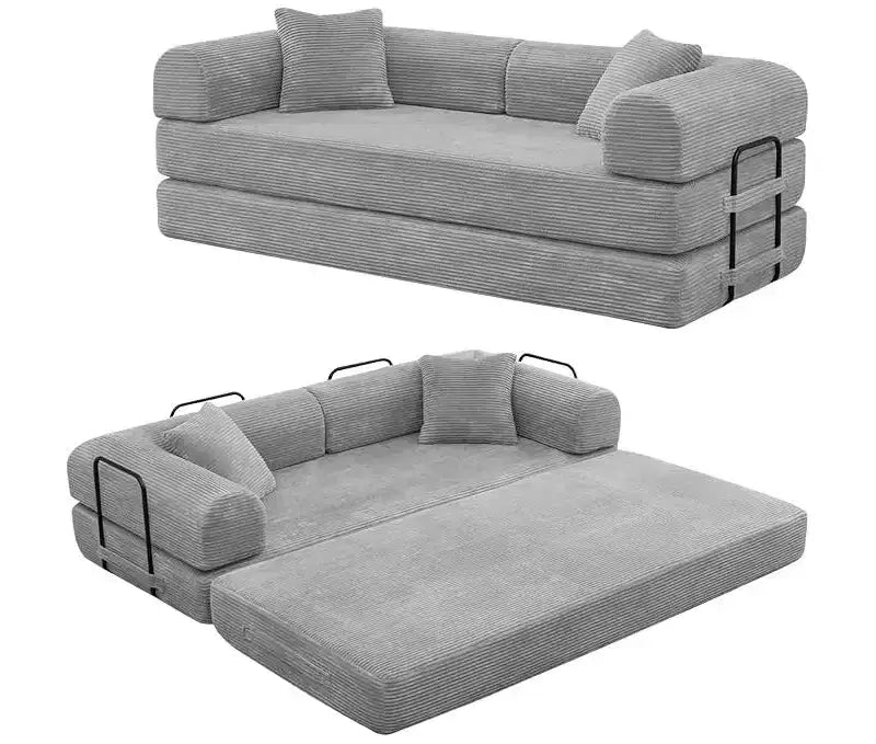 Canapé-lit convertible 4-en-1 MooxvMoo, futon pliable en velours côtelé avec cadre fixe et oreiller, pour salon, chambre, appartement
