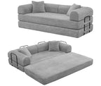 Canapé-lit convertible 4-en-1 MooxvMoo, futon pliable en velours côtelé avec cadre fixe et oreiller, pour salon, chambre, appartement