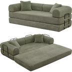 Canapé-lit convertible 4-en-1 MooxvMoo, futon pliable en velours côtelé avec cadre fixe et oreiller, pour salon, chambre, appartement