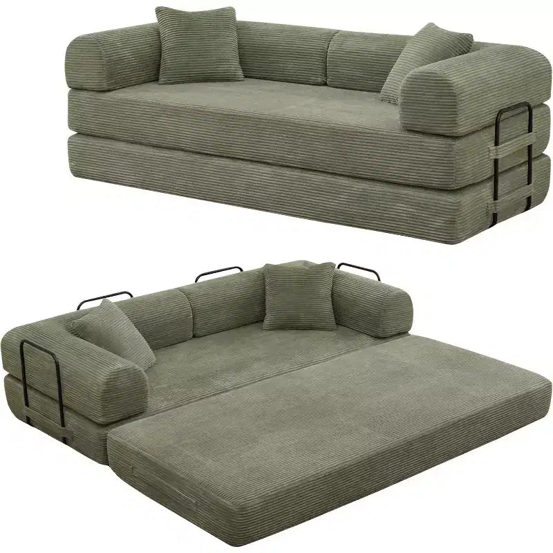 Canapé-lit convertible 4-en-1 MooxvMoo, futon pliable en velours côtelé avec cadre fixe et oreiller, pour salon, chambre, appartement