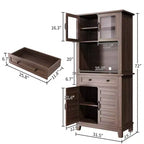 COZONY Meuble de Rangement Haut de Cuisine de 183 cm avec Portes Vitrées et Tiroir, Étagères Réglables, Meuble Bar et Rangement Moderne pour Salle à Manger et Salon