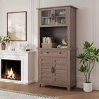 COZONY Meuble de Rangement Haut de Cuisine de 183 cm avec Portes Vitrées et Tiroir, Étagères Réglables, Meuble Bar et Rangement Moderne pour Salle à Manger et Salon