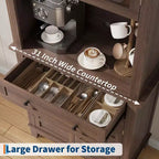 COZONY Meuble de Rangement Haut de Cuisine de 183 cm avec Portes Vitrées et Tiroir, Étagères Réglables, Meuble Bar et Rangement Moderne pour Salle à Manger et Salon