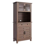 COZONY Meuble de Rangement Haut de Cuisine de 183 cm avec Portes Vitrées et Tiroir, Étagères Réglables, Meuble Bar et Rangement Moderne pour Salle à Manger et Salon