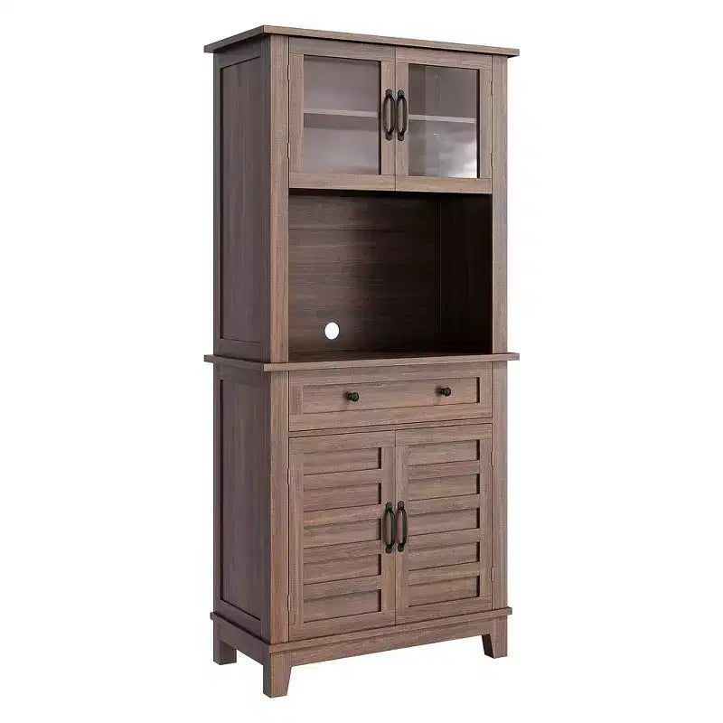 COZONY Meuble de Rangement Haut de Cuisine de 183 cm avec Portes Vitrées et Tiroir, Étagères Réglables, Meuble Bar et Rangement Moderne pour Salle à Manger et Salon