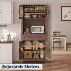 COZONY Meuble de Rangement Haut de Cuisine de 183 cm avec Portes Vitrées et Tiroir, Étagères Réglables, Meuble Bar et Rangement Moderne pour Salle à Manger et Salon