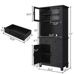 COZONY Meuble de Rangement Haut de Cuisine de 183 cm avec Portes Vitrées et Tiroir, Étagères Réglables, Meuble Bar et Rangement Moderne pour Salle à Manger et Salon