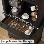 COZONY Meuble de Rangement Haut de Cuisine de 183 cm avec Portes Vitrées et Tiroir, Étagères Réglables, Meuble Bar et Rangement Moderne pour Salle à Manger et Salon