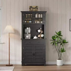 COZONY Meuble de Rangement Haut de Cuisine de 183 cm avec Portes Vitrées et Tiroir, Étagères Réglables, Meuble Bar et Rangement Moderne pour Salle à Manger et Salon