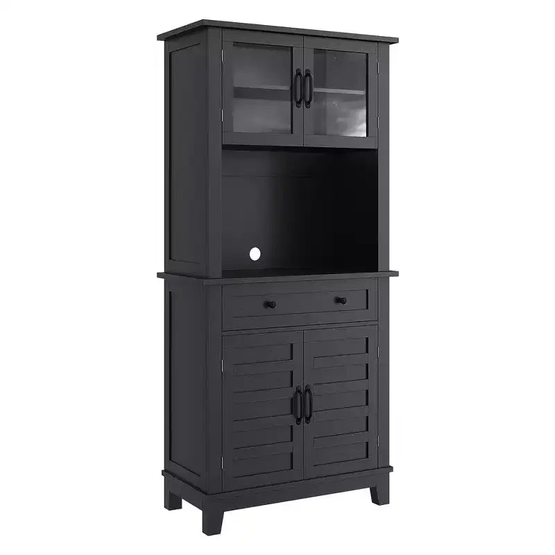 COZONY Meuble de Rangement Haut de Cuisine de 183 cm avec Portes Vitrées et Tiroir, Étagères Réglables, Meuble Bar et Rangement Moderne pour Salle à Manger et Salon
