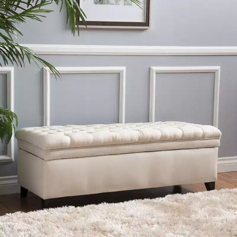 Banc d'entrée élégant Okak avec grande capacité de rangement, pouf de rangement avec assise rembourrée, banc de bout de lit pour salon