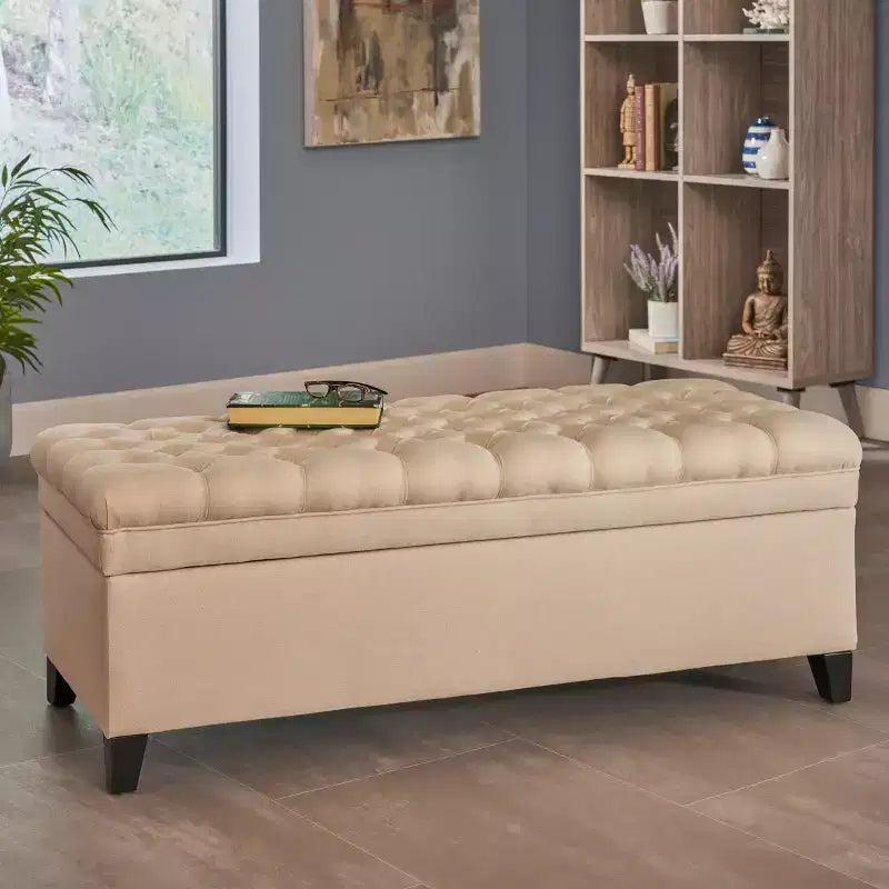 Banc d'entrée élégant Okak avec grande capacité de rangement, pouf de rangement avec assise rembourrée, banc de bout de lit pour salon