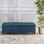 Okak Modern Storage Bench with Tufted Top Decorated, Storage Ottoman Bench with Ample Capacity, End Of Bed Bench for Bedroom, Navy Blue