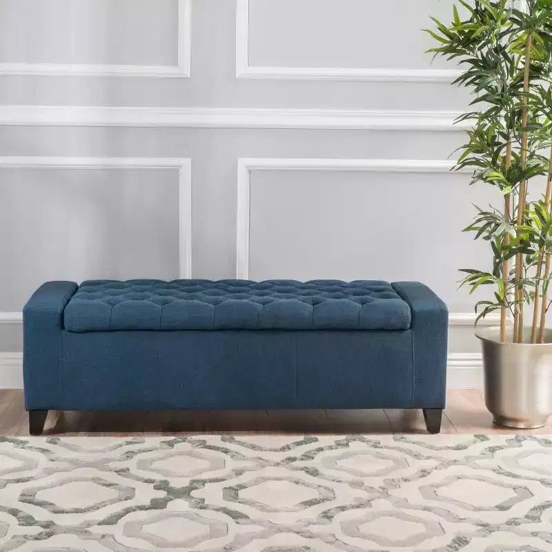 Okak Modern Storage Bench with Tufted Top Decorated, Storage Ottoman Bench with Ample Capacity, End Of Bed Bench for Bedroom, Navy Blue
