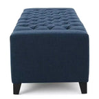 Banc de rangement moderne Okak avec couvercle touffeté décoré, banc de rangement ottoman de grande capacité, banc de bout de lit pour chambre à coucher, bleu marine