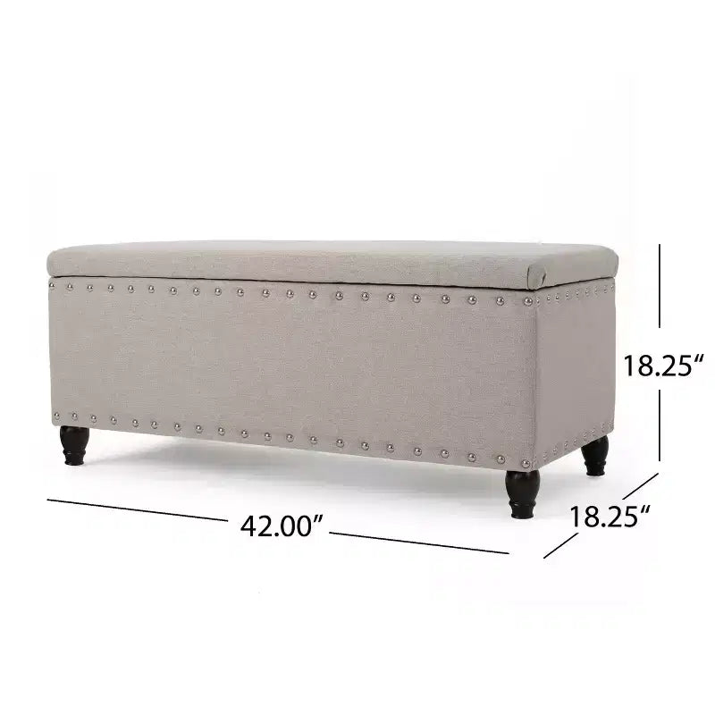 Pouffe de rangement moderne Okak avec clous décoratifs, banc avec grand espace de rangement, banc de bout de lit pour chambre à coucher, salon