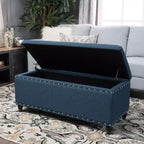 Pouffe de rangement moderne Okak avec clous décoratifs, banc avec grand espace de rangement, banc de bout de lit pour chambre à coucher, salon