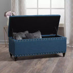 Pouffe de rangement moderne Okak avec clous décoratifs, banc avec grand espace de rangement, banc de bout de lit pour chambre à coucher, salon