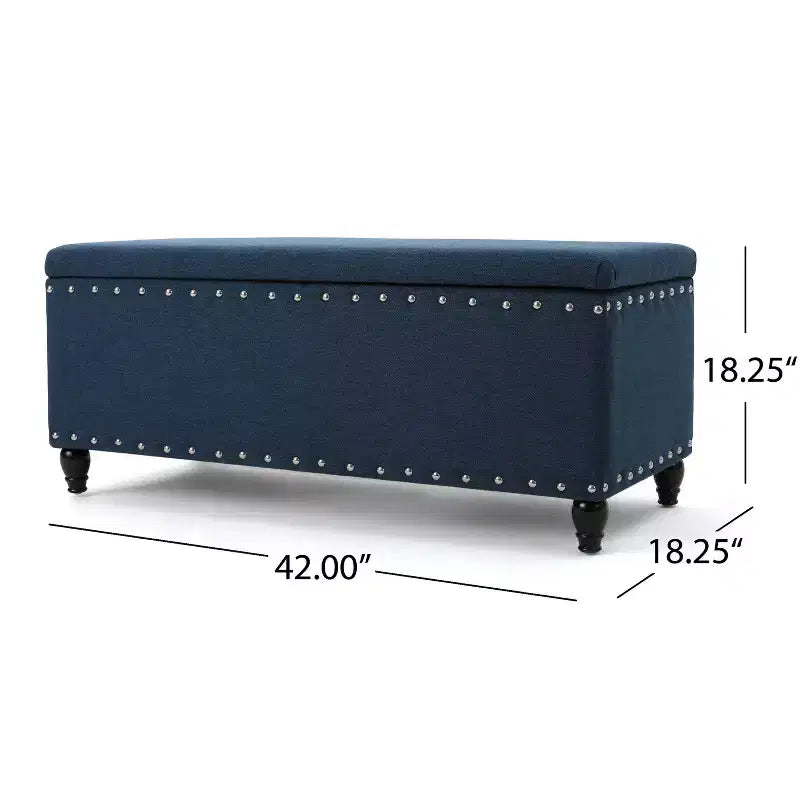 Pouffe de rangement moderne Okak avec clous décoratifs, banc avec grand espace de rangement, banc de bout de lit pour chambre à coucher, salon