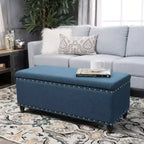 Pouffe de rangement moderne Okak avec clous décoratifs, banc avec grand espace de rangement, banc de bout de lit pour chambre à coucher, salon