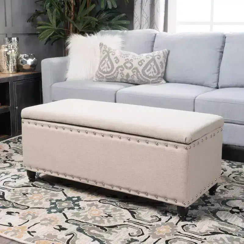 Okak Modern Storage Ottoman with Nail Trims Decorated, Bench with Ample Storage, End Of Bed Bench for Bedroom, Living Room