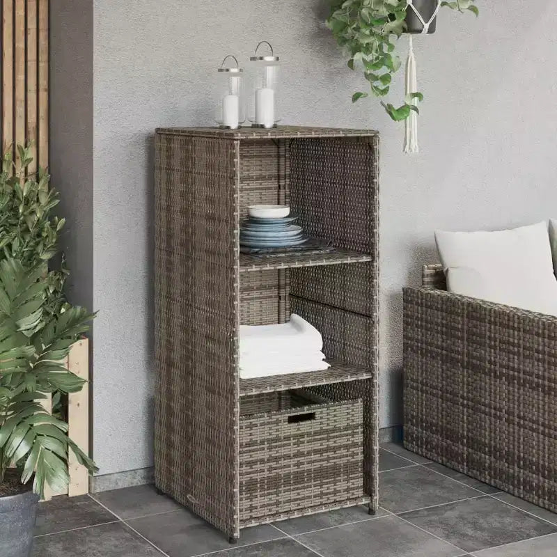 vidaXL Armoire de rangement de terrasse Organisateur d'outils Meuble d'extérieur en résine tressée