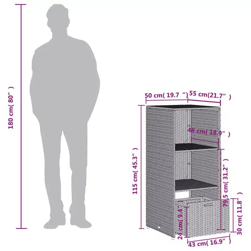 vidaXL Armoire de rangement de terrasse Organisateur d'outils Meuble d'extérieur en résine tressée