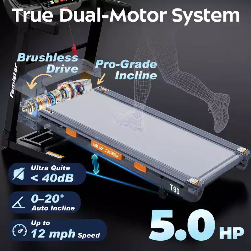5HP Folding Treadmill  20-Level Automatic Incline, 105 Preset Programs, 0.6512 MPH, App Control for Home Gym