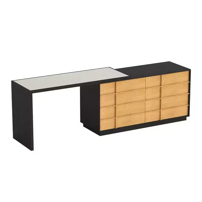 Table de toilette moderne extensible rotative en L Luck Live avec 6 tiroirs, coiffeuse réversible pour chambre à coucher
