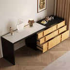 Table de toilette moderne extensible rotative en L Luck Live avec 6 tiroirs, coiffeuse réversible pour chambre à coucher