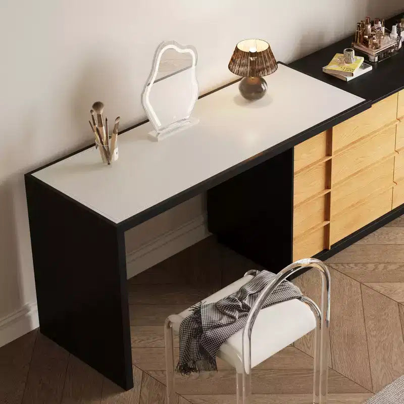 Table de toilette moderne extensible rotative en L Luck Live avec 6 tiroirs, coiffeuse réversible pour chambre à coucher