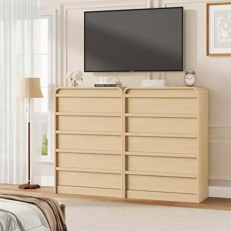 Commode à 5 tiroirs incurvée blanche, coffre en bois courbé pour chambre à coucher, salon et chambre d'enfant