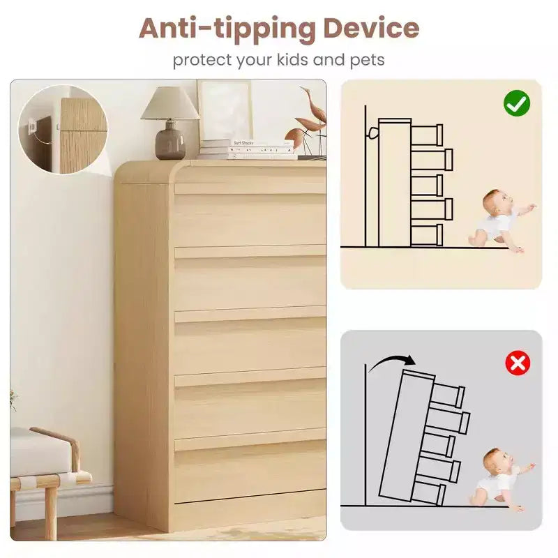 Commode à 5 tiroirs incurvée blanche, coffre en bois courbé pour chambre à coucher, salon et chambre d'enfant