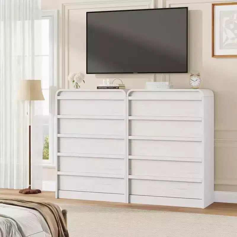 Commode à 5 tiroirs incurvée blanche, coffre en bois courbé pour chambre à coucher, salon et chambre d'enfant