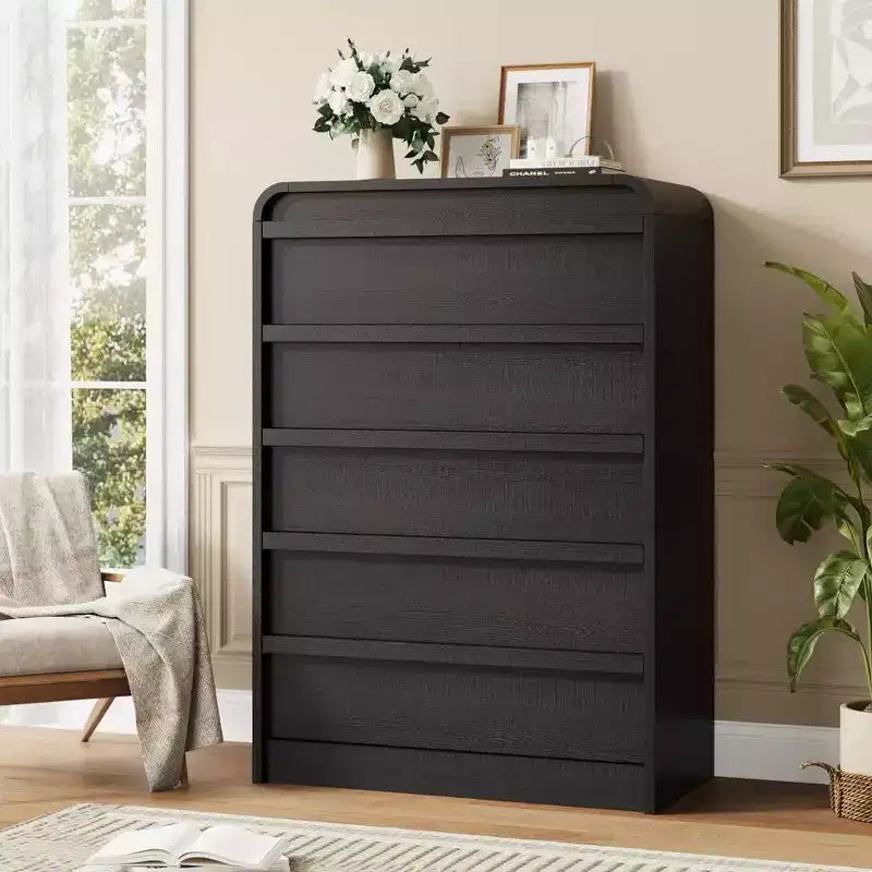 Commode à 5 tiroirs incurvée blanche, coffre en bois courbé pour chambre à coucher, salon et chambre d'enfant