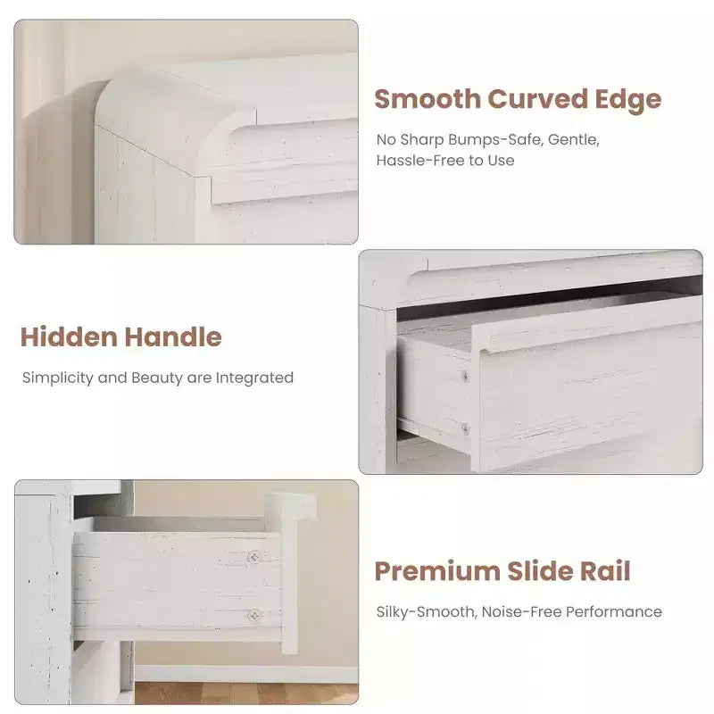 Commode à 5 tiroirs incurvée blanche, coffre en bois courbé pour chambre à coucher, salon et chambre d'enfant