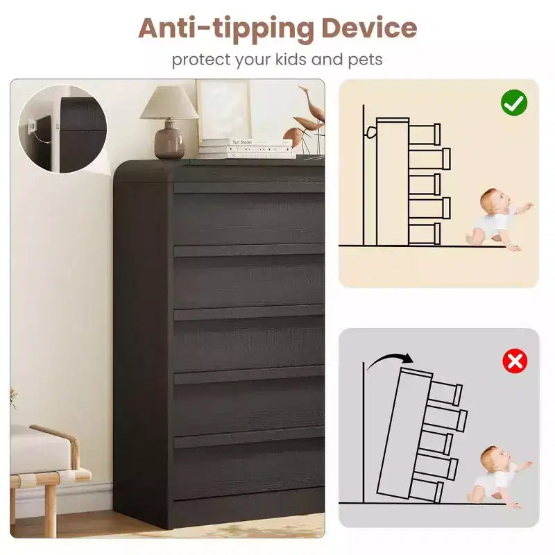 Commode à 5 tiroirs incurvée blanche, coffre en bois courbé pour chambre à coucher, salon et chambre d'enfant