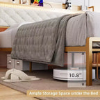 Cadre de lit plateforme King LED avec tiroirs de rangement, support silencieux avec lattes en bois, cadre en métal doré avec tissu beige, tête de lit rembourrée