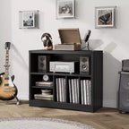 Meuble tourne-disque moderne, table platine vinyle avec 6 compartiments de rangement pour vinyles, étagère de rangement multimédia en bois pour salon