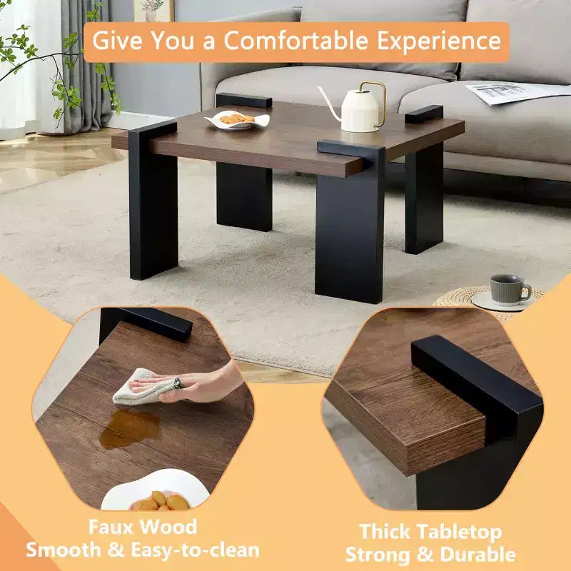 Table basse moderne MAYEERTY avec structure tenon-mortaise pour petit salon, appartement