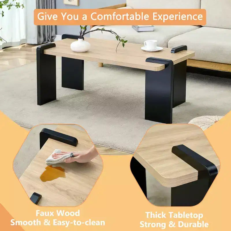 Table basse moderne MAYEERTY avec structure tenon-mortaise pour petit salon, appartement