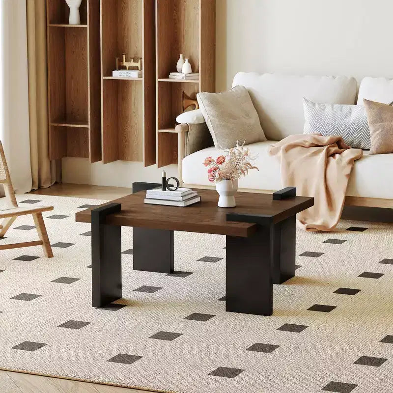 Table basse moderne MAYEERTY avec structure tenon-mortaise pour petit salon, appartement