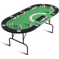 9 Player Foldable Poker Table, Card Board Game Table with Stainless Steel Cup Holders, Casino Grade Felt, Portable Oval Poker Tables