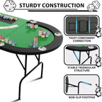 Table de poker pliable 9 joueurs, table de jeu de cartes avec porte-gobelets en acier inoxydable, tapis de qualité casino, tables de poker ovales portables