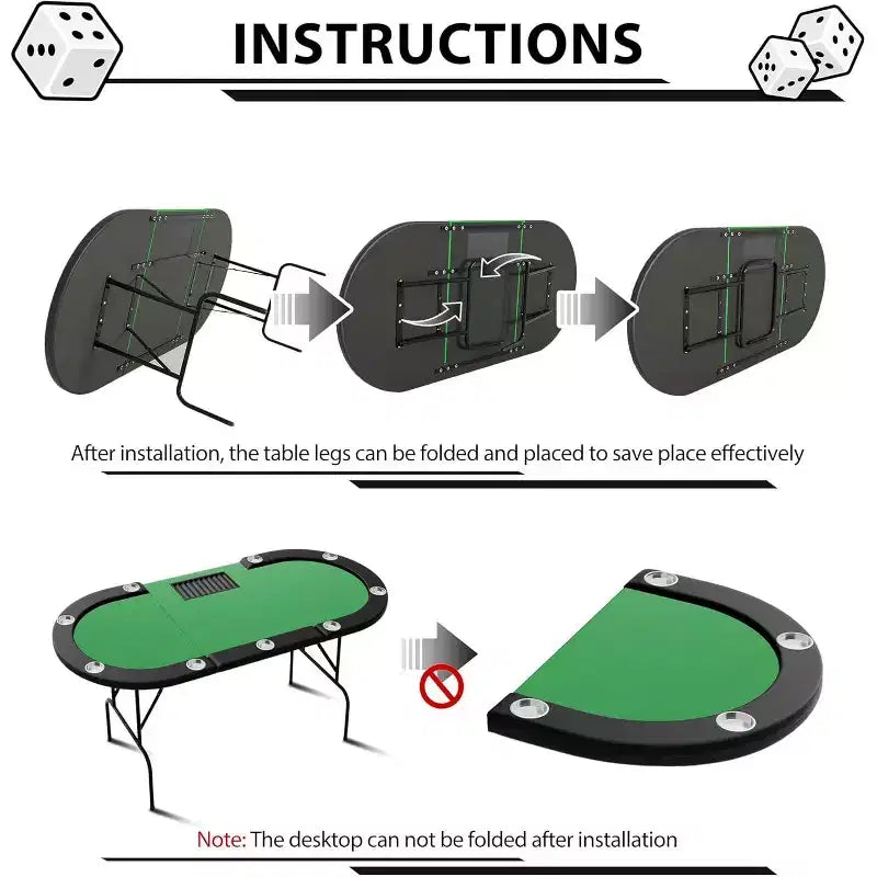 Table de poker pliable 9 joueurs, table de jeu de cartes avec porte-gobelets en acier inoxydable, tapis de qualité casino, tables de poker ovales portables