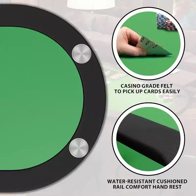 Table de poker pliable 9 joueurs, table de jeu de cartes avec porte-gobelets en acier inoxydable, tapis de qualité casino, tables de poker ovales portables