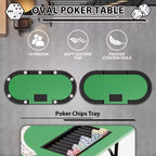 Table de poker pliable 9 joueurs, table de jeu de cartes avec porte-gobelets en acier inoxydable, tapis de qualité casino, tables de poker ovales portables