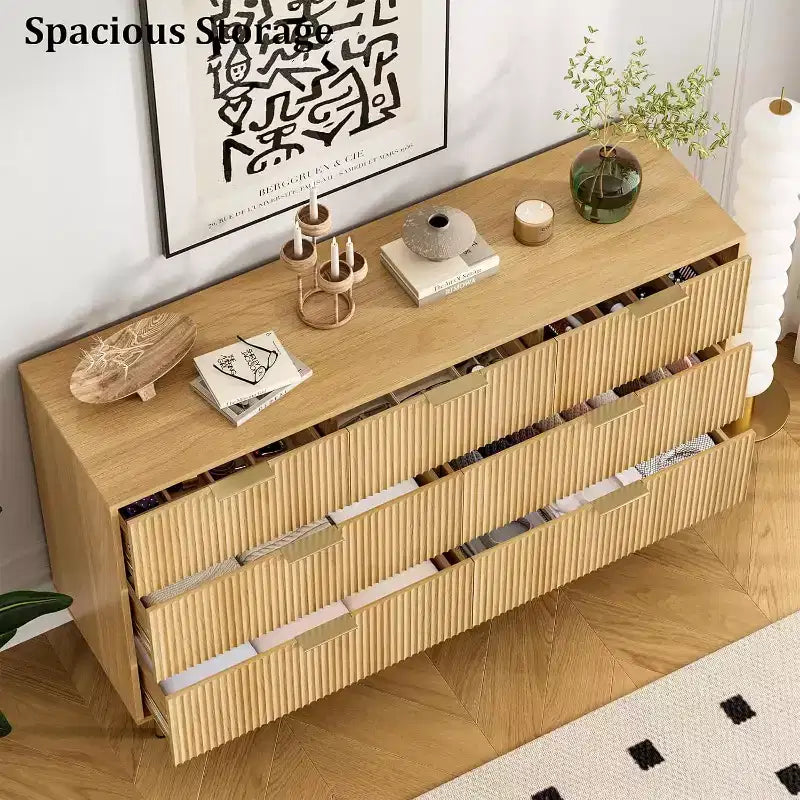 Commode cannelée à 7 tiroirs avec poignée, organisateur de rangement en bois moderne pour chambre, dressing, salon, couloir