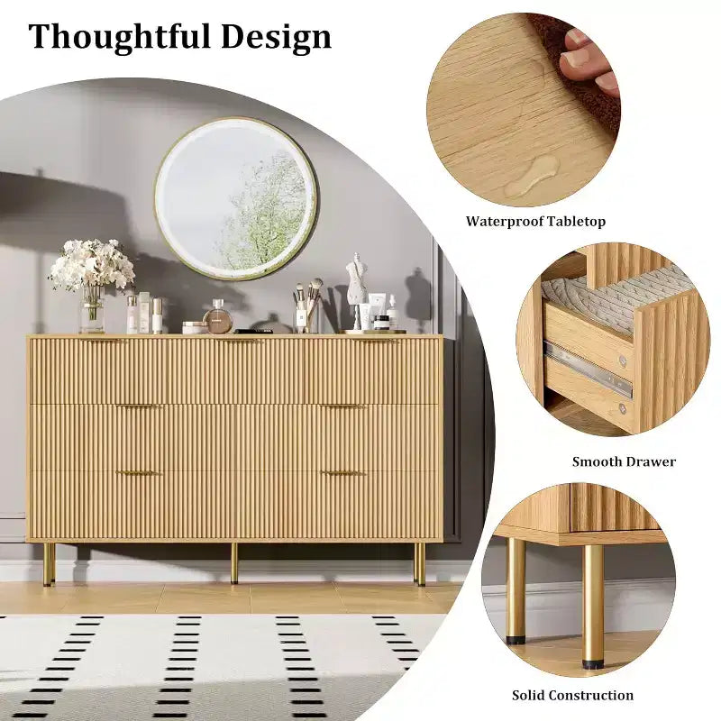 Commode cannelée à 7 tiroirs avec poignée, organisateur de rangement en bois moderne pour chambre, dressing, salon, couloir